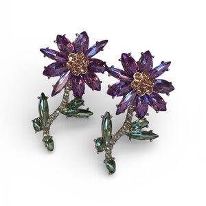 Purple and Green Crystal Floral Earrings